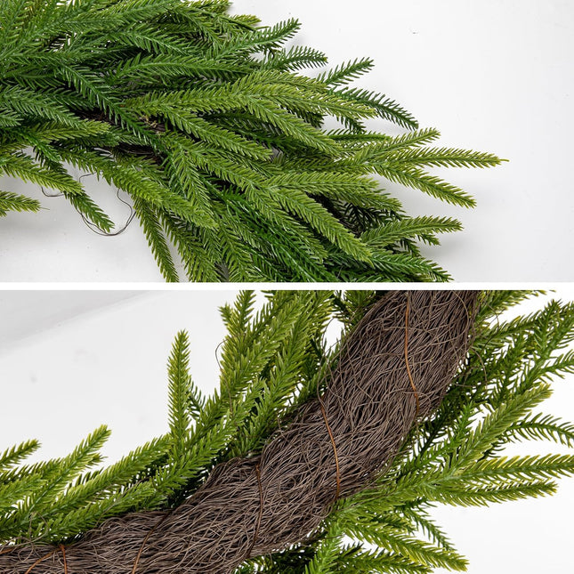 24" Real Touch Norfolk Pine Wreath for Front Door Large Artificial Winter Pine Greenery Christmas Wreath for Front Door Window Walls Xmas Decor Indoor Outdoor Home Decoration
