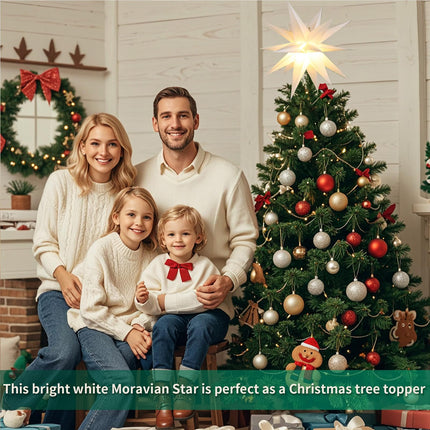 23" 3D Moravian Star Tree Topper - LED 3D Christmas Tree Topper Lamp with Timer Function, Moravian Lighted Star Used to Decorate Christmas Trees, Balconies, Courtyards, Porch(White)