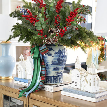 4 Pcs Christmas Artificial Pine Branches 28.3 inch Norfolk Pine Stems Christmas Greenery Picks with Red Berries Pine Needles Picks Spray Christmas Tree Branches for Xmas Vase DIY Craft Holiday Decor