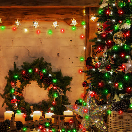 4 Pcs 49 ft Red White Green Christmas String Lights 150 Led Battery Operated Christmas Fairy Lights Timer 8 Modes Waterproof Christmas Outdoor Decoration Lights for Xmas Tree Indoor House
