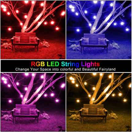 Mlambert 48FT Outdoor Patio Lights Waterproof Dimmable with Remote, RGB Cafe LED String Light with 15 Shatterproof Bulbs for Bistro Party-Black 1 Pack