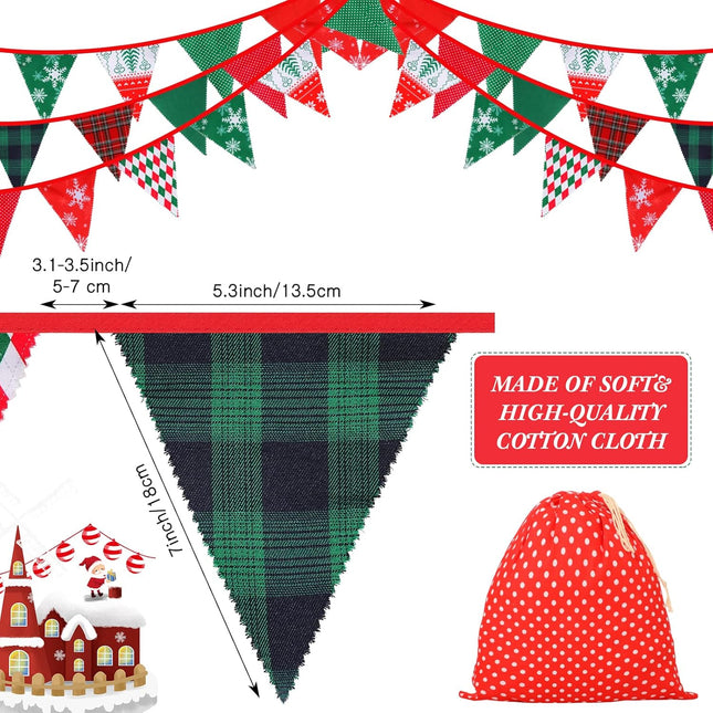 Tatuo 40 Feet Christmas Fabric Pennants Bunting Banner Triangle Flag Garland Vintage Bunting 42 Pcs Floral Triangle Flags Cloth Garland for Birthday Christmas Party Decoration