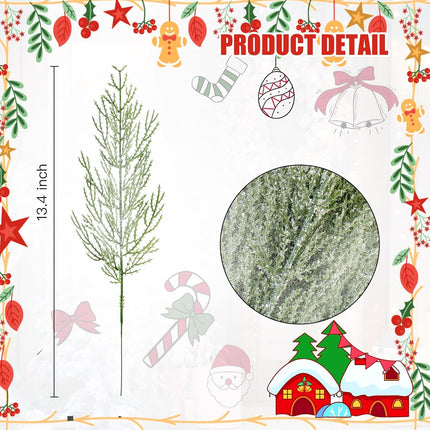 Sggvecsy 30 Pieces Snow Frosted Artificial Pine Branches 13.4 Inches Christmas Snowy Greenery Leaves Faux Pine Needles Pine Picks for DIY Garland Wreath Christmas Tree Embellishing Home Decoration