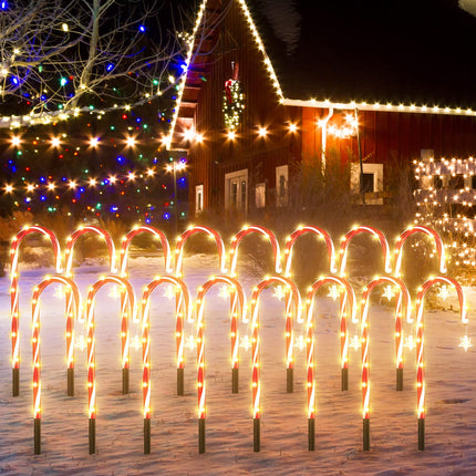 12Pack Christmas Candy Cane Lights: 21" Solar Candy Cane Pathway Lights Outdoor Markers - Xmas Decorations Lights with 8 Modes for Holiday Party Garden Walkway Patio Decor s Yard Driveway Lawn
