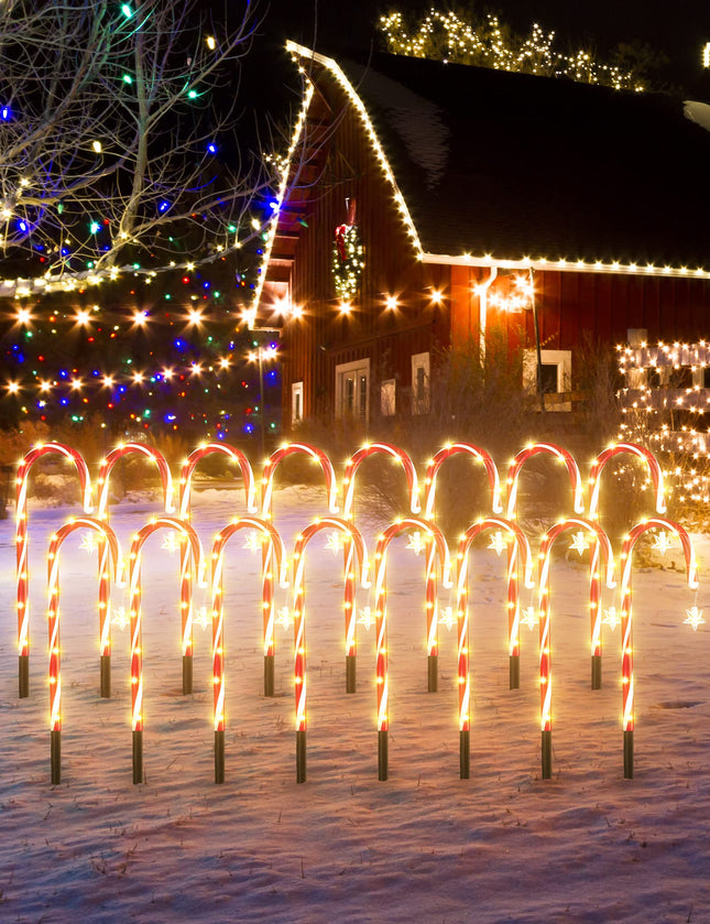 12Pack Christmas Candy Cane Lights: 21" Solar Candy Cane Pathway Lights Outdoor Markers - Xmas Decorations Lights with 8 Modes for Holiday Party Garden Walkway Patio Decor s Yard Driveway Lawn