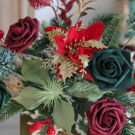 Serra Flora Artificial Christmas Flowers Greenery Combo Box Set Faux Flowers Bulk Flower Leaf with Stems for DIY Tree Ornaments Xmas Wreath Floral Arrangements Centerpieces