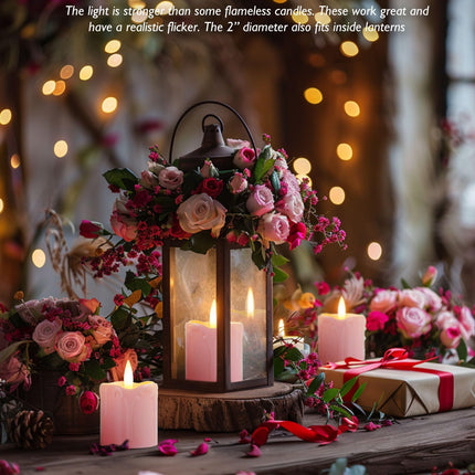 Homemory 2" x 2" Pink Timer Flickering Flameless Candles, 400+ Hour Battery Operated Votive Candles, 6Pack 3D Wick Electric Fake Candles for Wedding, Party, Christmas and Festival Celebration
