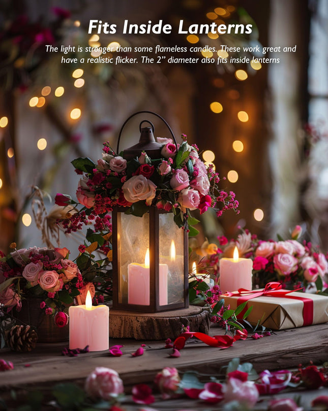 Homemory 2" x 2" Pink Timer Flickering Flameless Candles, 400+ Hour Battery Operated Votive Candles, 6Pack 3D Wick Electric Fake Candles for Wedding, Party, Christmas and Festival Celebration