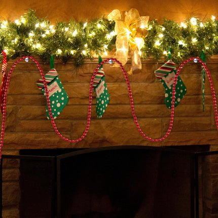2 Pack Christmas Wood Bead Garland, Red Wooden Beads Garland, Round Wooden Beads Garland for Christmas Tree Decorations, 9 Feet+12 Feet