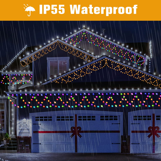 Christmas Lights Outdoor, 34FT 380 LED Christmas String Lights Extendable Waterproof 11 Lighting Modes ColorChanging with Remote Half-Round Christmas Lights for Eaves Yard House Wedding Party