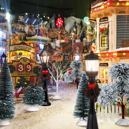 14 Pcs Christmas Accessories Village Figurine Miniature Pine Trees Snow Artificial Christmas Trees Bare Branch Trees Street Lights Lamps for Xmas DIY Crafts Winter Room Landscape (Exquisite Style)