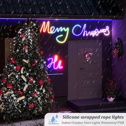 RGB+IC Neon Rope Lights, 16.4ft WiFi Gradient LED Strip Lights with Remote, Music Sync, Waterproof Flexible Smart Led Lights for Bedroom, Works with Alexa, Indoor Outdoor Christmas Decor