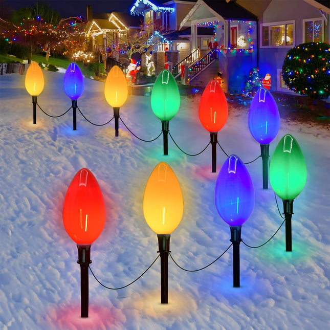Jumbo C9 Christmas Pathway Lights Outdoor, 2 Pack 7FT C9 Christmas Walkway Lights with 4 LED Jumbo Multicolor Bulbs, Christmas Yard Decoration Lights for Outside Lawn Garden Driveway, 8 Lights