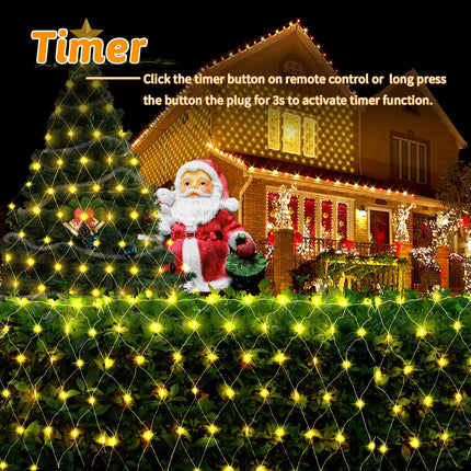 200 LED Christmas Net Lights Outdoor Decorations 3M2M Mesh Lights Fairy String Lights Plug in with Remote Timer 8 Modes Waterproof for Outside Bush Window Wall Patio Fence Party Decor-Warm White