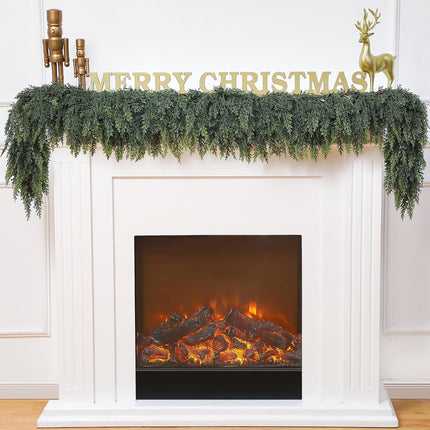 Waydress 1 Pcs 6 Feet Christmas Cedar Garland Thick and Lush Realistic Artificial Cedar Garland Green Faux Cedar Pine Needles Garland for Christmas Winter Home Mantel Fireplace Holiday Party Decor
