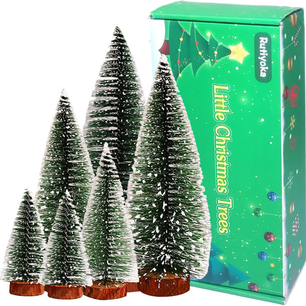 6 PCS Bottle Brush Trees Mini Christmas Trees Table Top Pine Tree Small Sisal Trees for Christmas Decor Dollhouse Decorations Artificial Snow Forest Trees Miniature Xmas Trees