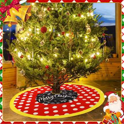Boao 48 Inch Christmas Mouse Tree Skirt red Snowflake Merry Christmas Tree Skirt Cartoon Character Decor Xmas Round Red Tree Decoration Skirts Tree Mat for Holiday Christmas Party Decorations