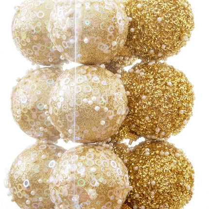 12CT Christmas Ball Ornaments, Gold Christmas Ball Decorations Shatterproof Plastic Hanging Pearl Balls for Holiday Party(70mm/2.76")