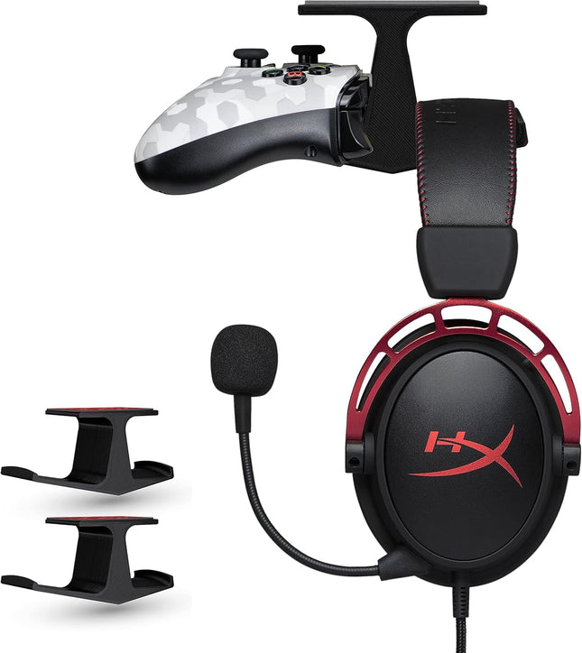 [EOL] The Gorgon - Under Desk Gamepad Controller & Headphone Hanger (2 Pack), for Xbox, PS4, PS5, Dualshock, Series One, Steelseries, PC & Most Gaming Headsets, Screwless Holder Stand, Black [EOL]