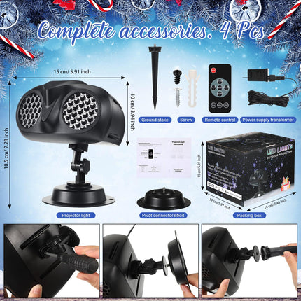 4 Pcs Christmas Snowflake Projector Lights Outdoor Waterproof Highlight Rotating LED Snow Lights with Remote Control for Xmas Holiday Party Garden Landscape Home Decoration