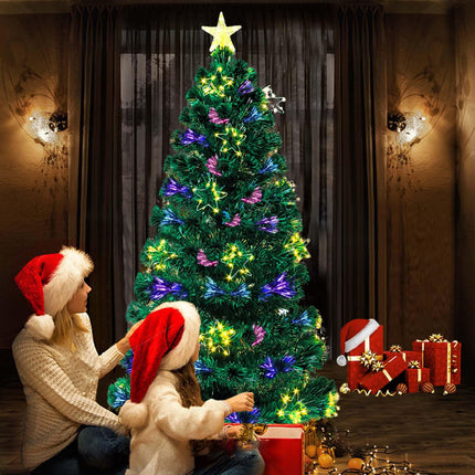 5Ft Fiber Optic Artificial Christmas Tree with Lighted Copper Wire Stars and Tree Topper, Pre-lit Christmas Tree for Holiday Home Office Decor with Foldable Base