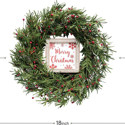 Christmas Wreath for Front Door, 20" Berries Green Wreath with Merry Christmas Sign, Winter Decorations for Christmas Farmhouse Harvest Home Indoor