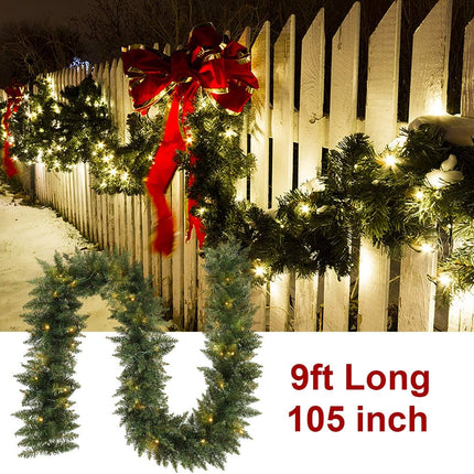 9 FT Pre-lit Christmas Garland Holiday Artificial Decor for Stairs Wall Door Indoor Outdoor Garland with Battery Operated Timer
