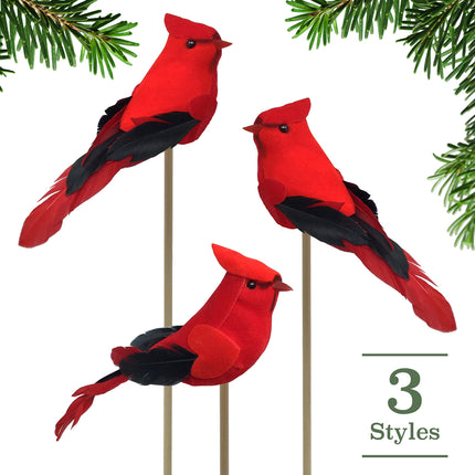 Cardinal Floral Picks - Set of 24 Red Birds on a Wood Stick - Birds Attached to Stems - Red Birds Centerpieces - Christmas DIY - Ornament Holiday Décor - Bird is 5" L and Sits on a 7" Pick