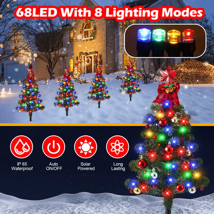 Solar Christmas Tree Garden Stake Lights, 136LED Christmas Solar Lights Outdoor Waterproof with 8 Lighting Modes, Small Solar Powered Christmas Tree for Garden Yard Pathway Patio Decoration, 2 Packs
