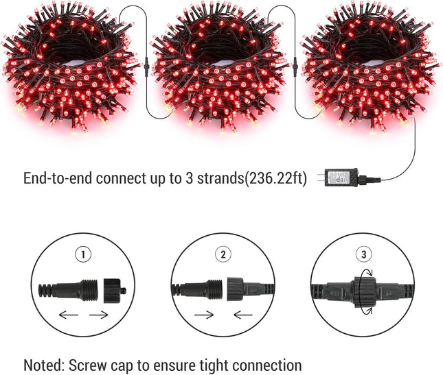 Brizled Red Christmas Lights, 78.74ft 240 LED String Lights, Plug in Christmas Lights Outdoor Connectable, 8 Modes Mini Christmas Lights Waterproof for Indoor Xmas Tree Halloween Party Garden Decor