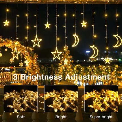 Techip Solar String Lights Outdoor Waterproof with USB Port & Remote Control Solar Power Star Moons Lights Dimmable 138LED for Patio Porch Garden Balcony Tent Decor