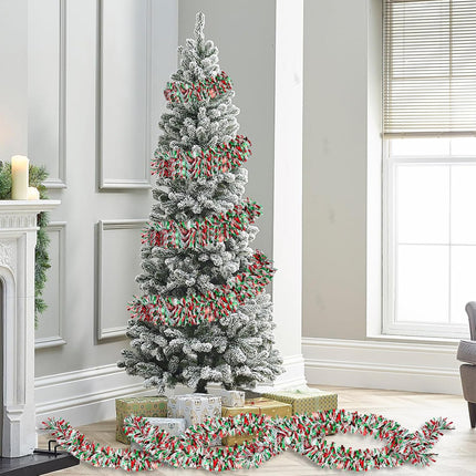 50FT Red Green White Christmas Tinsel Garland Metallic Twist Decoration for Xmas Tree, Year, Birthday Party, Holiday Decor, Indoor & Outdoor Supplies