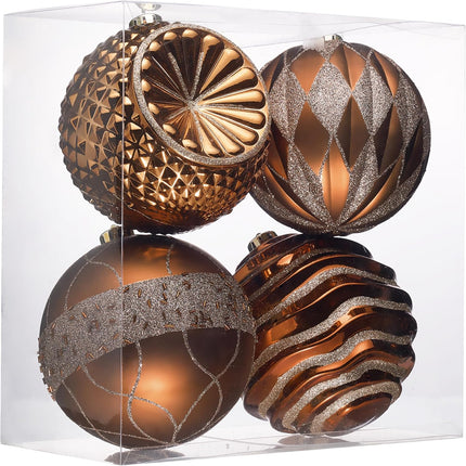 Valery Madelyn Ornaments for Christmas Trees, 4ct Bronze Copper and Gold Shatterproof Fall Christmas Tree Decorations, 5.9 Inches Luxury Brown Hanging Ball Ornaments Bulk for Xmas Holiday Decor