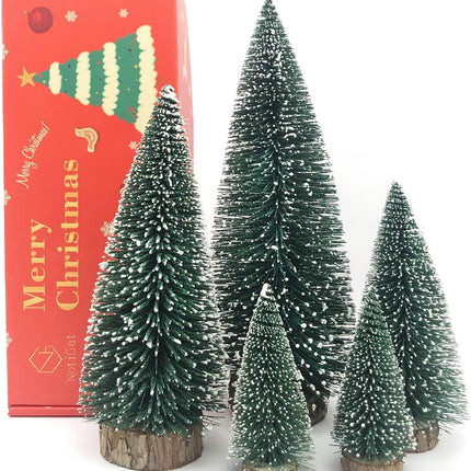 Mini Christmas Tree Bottle Brush Christmas Trees with Wooden Bases Christmas Decorations for Party Table top decer Christmas Tree （5pcs）
