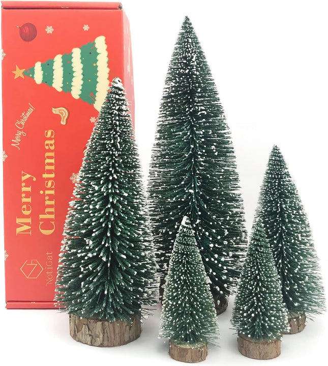 Mini Christmas Tree Bottle Brush Christmas Trees with Wooden Bases Christmas Decorations for Party Table top decer Christmas Tree （5pcs）