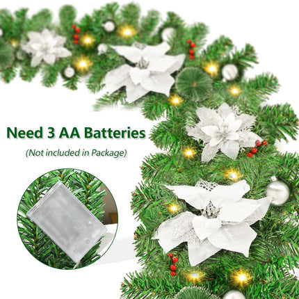 Christmas Garland,Christmas Garland with Lights,Outdoor Christmas Garland,9ft pre-lit Christmas Garland for Interior Decoration,Fireplaces,Stairs,Door Christmas Garlands Decorations Battery Operated