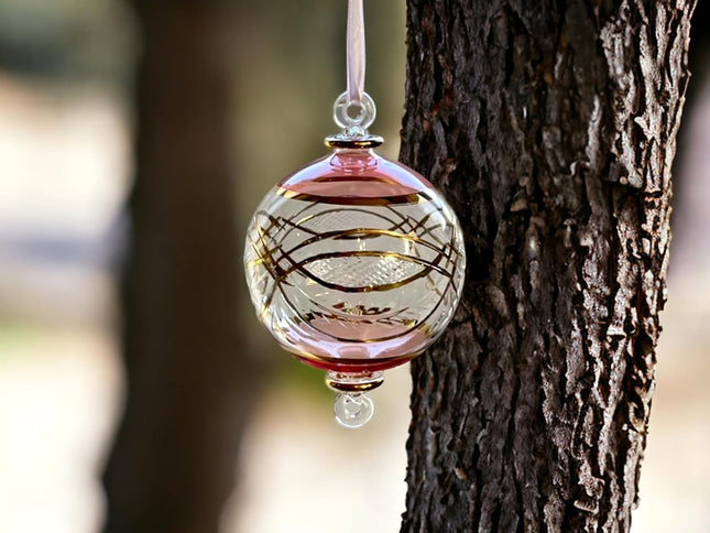 Engraved pink and Clear Glass Christmas ornament for Christmas tree decorations Hanging ornaments for Tree decorations Christmas decor for home ornaments for summer decoration Egyptian glass