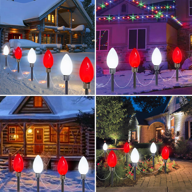 12-Pack Jumbo C9 Red White Solar Christmas Lights, d 12LED Outdoor Christmas Decorations, Solar Powered Lights Waterproof for Outside Xmas Path Garden Yard and Patio Decoration (Red and White)