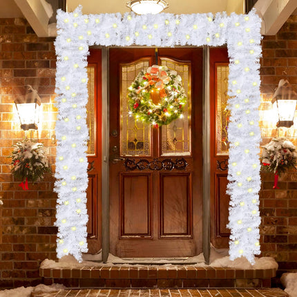 CCINEE 9FT Prelit Artificial Christmas Garland, White Xmas Garland Battery Operated with 50 Warm LED Lights Lighted Christmas Garland for Mantle Fireplace Stairs Indoor Outdoor Decoration