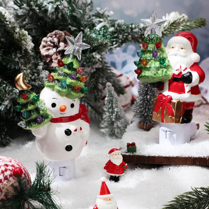 2 Pack Christmas Decoration Night Light Plug Ceramic Christmas Santa Night Light with Switch LED Snowman Night Light for Christmas Holiday Decor Home Room Fireplace Office