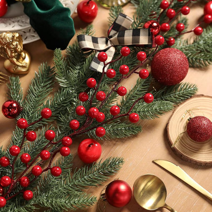YYHUAWU 6FT Christmas Garland with Red Berries Bows Christmas Balls, Multi-Function Christmas Pine Needles Garland for Mantle Table Front Door Indoor Outdoor Christmas Holiday Decor
