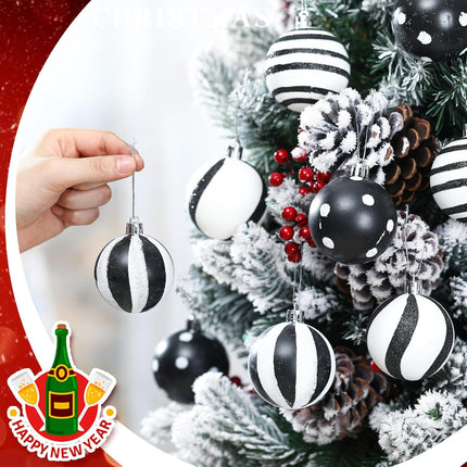 12 Pcs Christmas Ball Ornaments 2.4 Inch Black and White Christmas Hanging Balls Red Green Glittering Balls Elf Plastic Balls for Xmas Tree Decoration(Fresh Style)