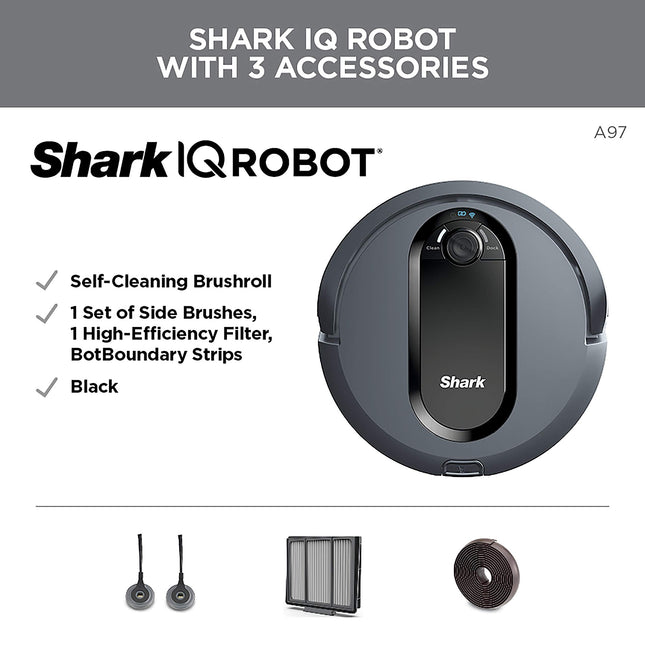 Shark Iq Robot Vacuum Av970 Self Cleaning Brushroll, Advanced Navigation, Perfect For Pet Hair, Works With Alexa, Wi Fi, Xl Dust Bin, A Black Finish
