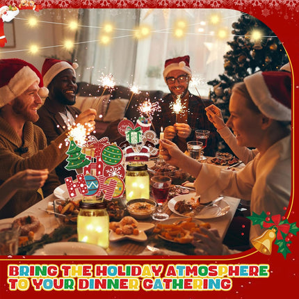 Amyhill 21 Pcs Christmas Centerpieces Sticks with Mason Jars LED Light Gingerbread Snowman Santa Christmas tree picks Cutout on Sticks Vase Filler Crafts for Xmas Wreath Holiday Table Decorations