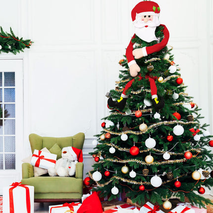 2 Pieces Large Christmas Tree Topper Santa Tree Topper in Red Hat and Long Arms Hugging Santa Clause Decorations Christmas Santa Leg Decoration Xmas Trees Ornament for Christmas Party Decor