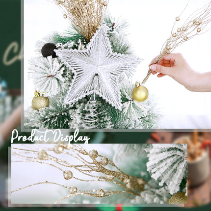 6Pcs Artificial Glitter Berry Stems, Champagne Halloween Decoration Twisted Glittery Twigs, Christmas Tree Picks, Branches for Xmas Decor Small Vase Holiday Wedding Party (15.8 Inch)