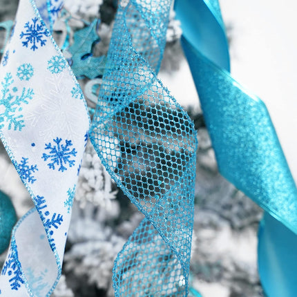 MEEDEE Blue Christmas Tree Topper 12" Wide Glitter Christmas Bows Snowflake Ribbon Bow Blue Tree Topper Blue Bows for Christmas Tree Decorations (1 Pack)