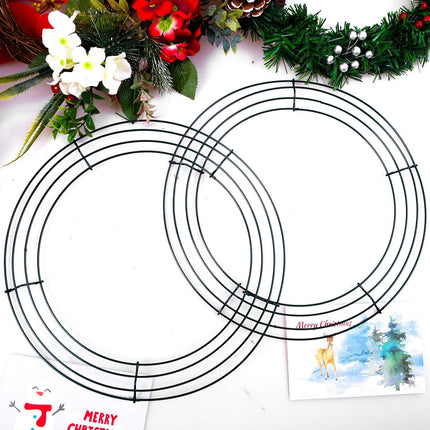 URATOT Wire Wreath Frame Round Christmas Dark Green Wreath Frame Metal DIY Floral Crafts Wire Wreath Ring Round for Year Thanksgiving Valentines Day Decorations (2, 14 inch)