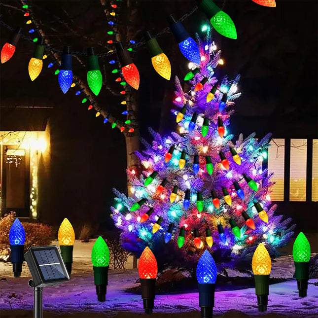 est Solar Christmas Lights Outdoor Christmas Decorations, Christmas Pathway Lights, Waterproof 20 LED C9 Strawberry String Lights with 20 Stakes for Driveway Walkway Christmas Tree, Multicolored
