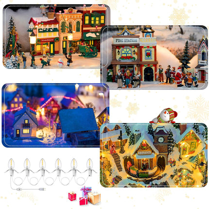 Retisee 4 Pcs Christmas 6 E12 LED Light Village Cord Accessory Cord and Outlet 11.48ft Christmas Village Light with On/Off Switch Plugs for Christmas Village Houses and Craft Decoration, White